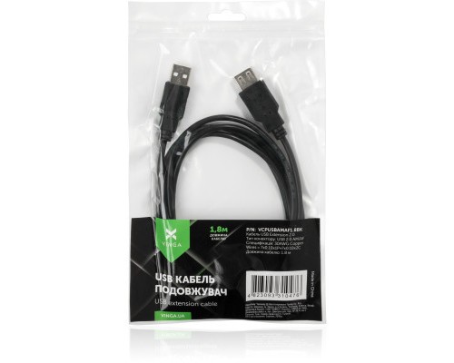 Дата кабель USB 2.0 AM/AF 3.0m Vinga (VCPUSBAMAF3BK)