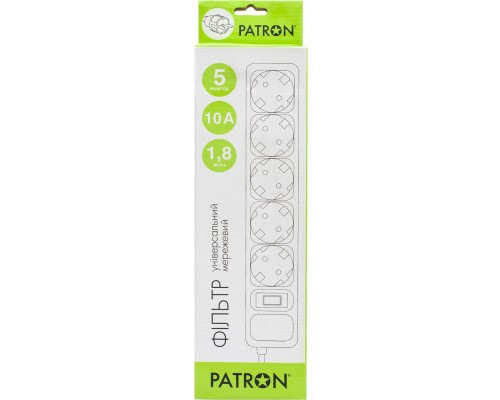 Мережевий фільтр живлення Patron 1.8m (SP-1052W), 5 розеток White (EXT-PN-SP-1052W)