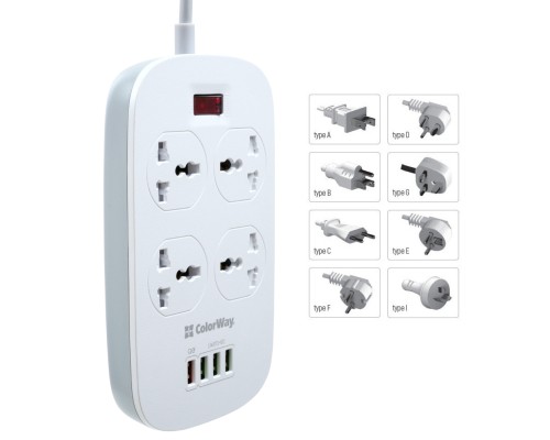 Мережевий фільтр живлення ColorWay 4 розетки/4USB White 1.8м (1QC3.0 + 3 AUTO ID) (CW-CHU44QW)