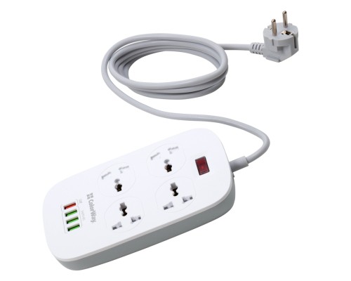 Мережевий фільтр живлення ColorWay 4 розетки/4USB White 1.8м (1QC3.0 + 3 AUTO ID) (CW-CHU44QW)