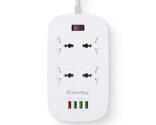 Мережевий фільтр живлення ColorWay 4 розетки/4USB White 1.8м (1QC3.0 + 3 AUTO ID) (CW-CHU44QW)