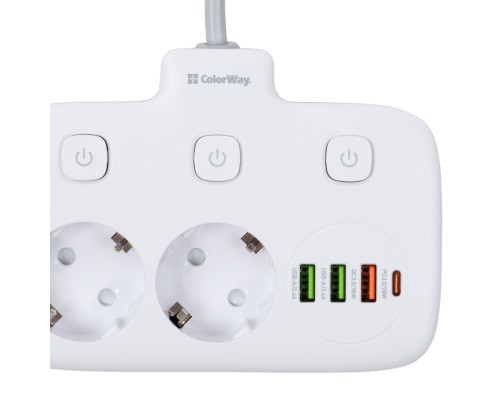 Мережевий фільтр живлення ColorWay 4 розетки/4USB White 1.8м (1QC3.0 + 3 AUTO ID) (CW-CHU44QW)
