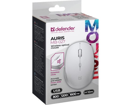 Мишка Defender Auris MB-027 Silent Wireless White (52028)