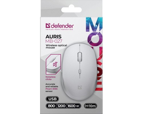 Мишка Defender Auris MB-027 Silent Wireless White (52028)
