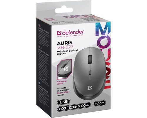 Мишка Defender Auris MB-027 Silent Wireless Grey (52029)