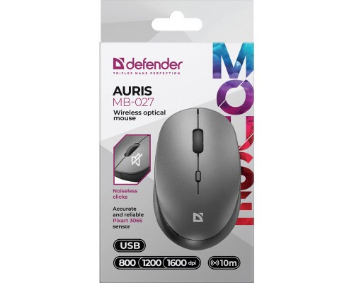 Мишка Defender Auris MB-027 Silent Wireless Grey (52029)
