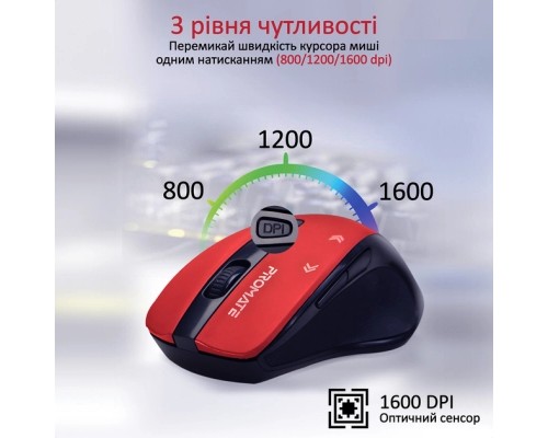 Мишка Promate Cursor Wireless Red (cursor.red)