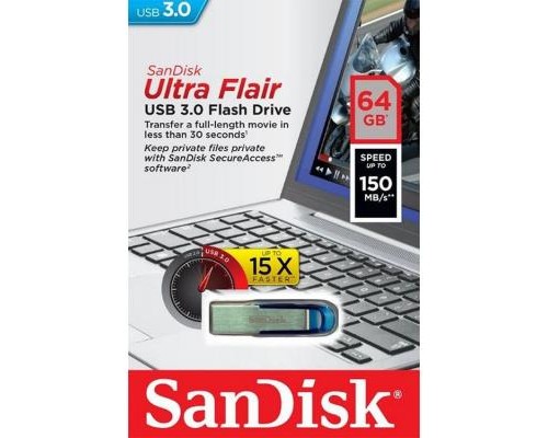 USB флеш накопичувач SanDisk 64GB Ultra Flair Blue USB 3.0 (SDCZ73-064G-G46B)