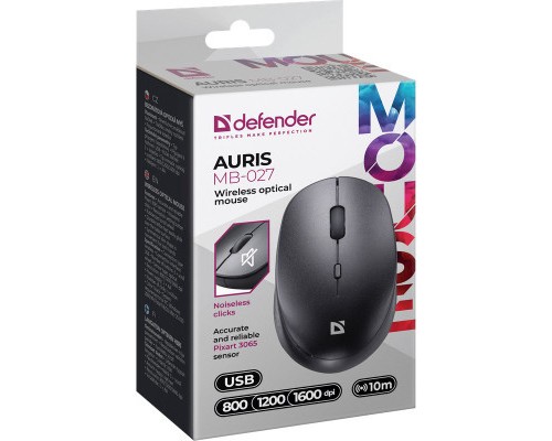 Мишка Defender Auris MB-027 Silent Wireless Black (52027)