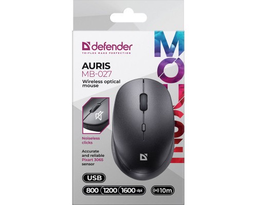 Мишка Defender Auris MB-027 Silent Wireless Black (52027)