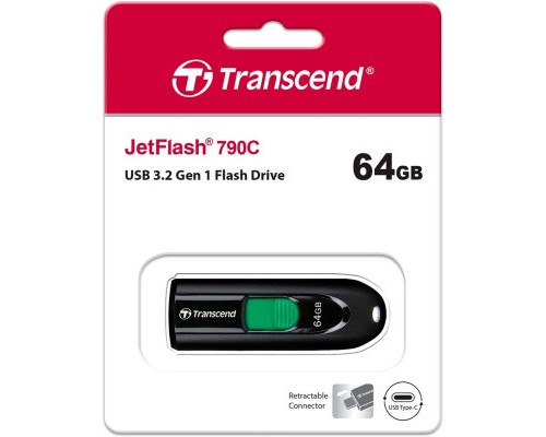 USB флеш накопичувач Transcend 64GB JetFlash 790C Black USB 3.1 Type-C (TS64GJF790C)