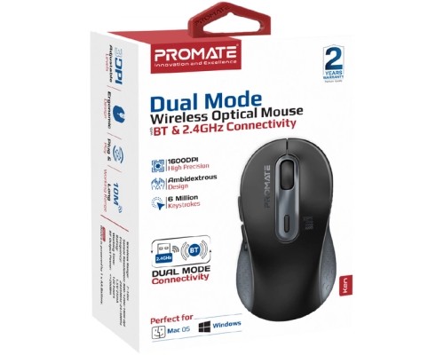 Мишка Promate Ken Wireless/Bluetooth Black (ken.black)