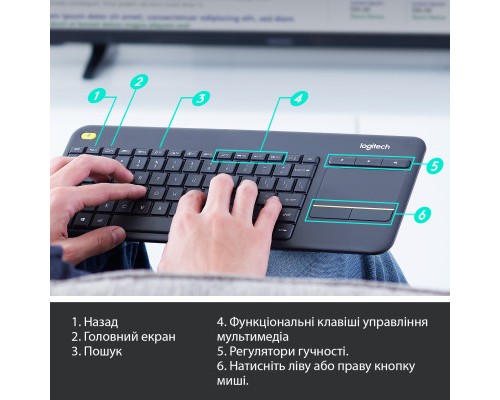 Клавіатура Logitech K400 Plus Touch Wireless UA Black (920-007145)