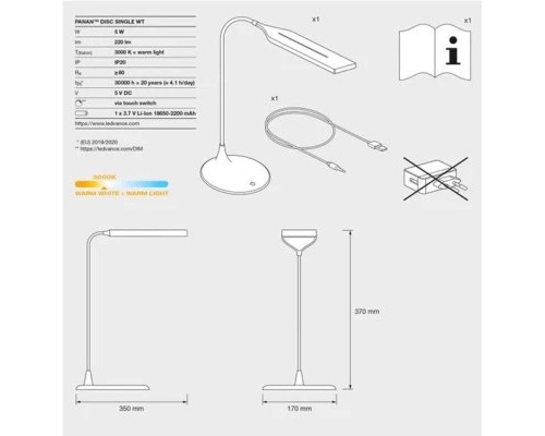 Настільна лампа LEDVANCE PANAN DISC SINGL 5W 3000K WT (4058075321267)