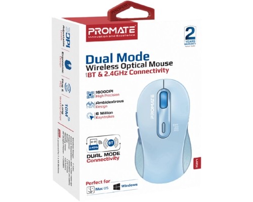 Мишка Promate Ken Wireless/Bluetooth Blue (ken.blue)