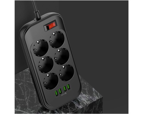 Мережевий фільтр живлення ColorWay CW-CHE64B, 6 розеток/4USB Black (CW-CHE64B)