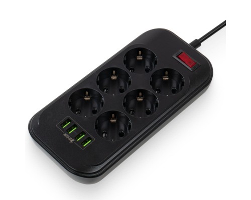 Мережевий фільтр живлення ColorWay CW-CHE64B, 6 розеток/4USB Black (CW-CHE64B)