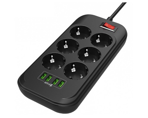 Мережевий фільтр живлення ColorWay CW-CHE64B, 6 розеток/4USB Black (CW-CHE64B)