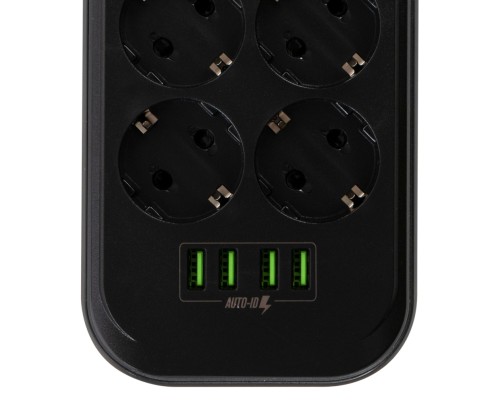 Мережевий фільтр живлення ColorWay CW-CHE64B, 6 розеток/4USB Black (CW-CHE64B)