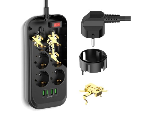 Мережевий фільтр живлення ColorWay CW-CHE64B, 6 розеток/4USB Black (CW-CHE64B)