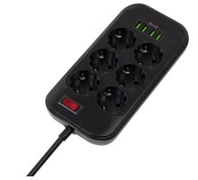 Мережевий фільтр живлення ColorWay CW-CHE64B, 6 розеток/4USB Black (CW-CHE64B)