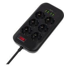 Мережевий фільтр живлення ColorWay CW-CHE64B, 6 розеток/4USB Black (CW-CHE64B)