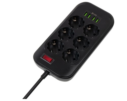 Мережевий фільтр живлення ColorWay CW-CHE64B, 6 розеток/4USB Black (CW-CHE64B)