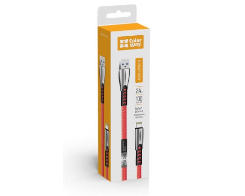 Дата кабель USB 2.0 AM to Lightning 1.0m zinc alloy red ColorWay (CW-CBUL010-RD)