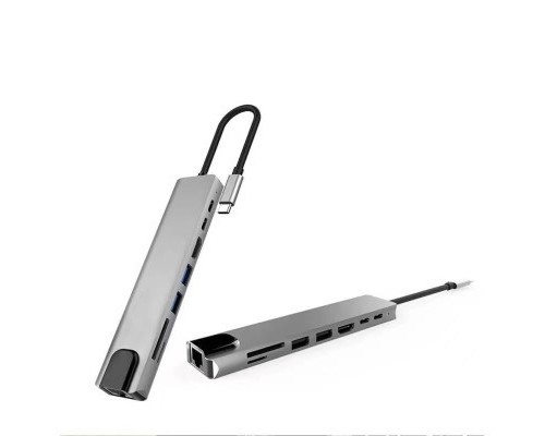 Концентратор XoKo Type-C to RJ45+HDMI+2xUSB 3.0+ TF,SD reader+ PD Type-C+ Type (XK-AC550-SL)