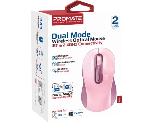 Мишка Promate Ken Wireless/Bluetooth Pink (ken.pink)