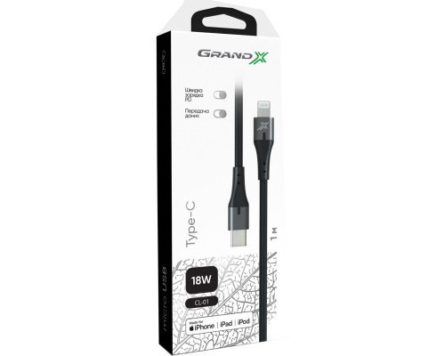 Дата кабель USB-C to Lightning 1.0m PD MFI Grand-X (CL-01)