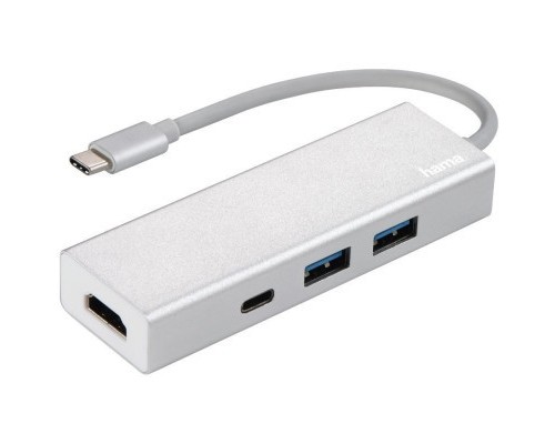 Концентратор Hama USB-C to 2x USB-A, USB-C, HDMI Aluminium Silver (00135756)