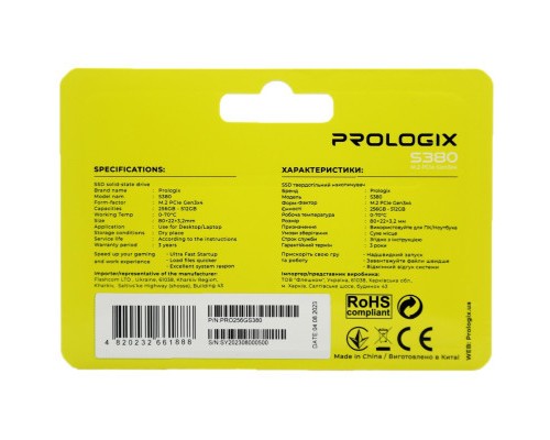 Накопичувач SSD M.2 2280 512GB Prologix (PRO512GS380)