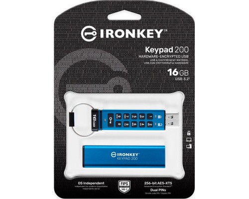 USB флеш накопичувач Kingston 16GB IronKey Keypad 200 Blue USB 3.2 (IKKP200/16GB)