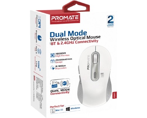 Мишка Promate Ken Wireless/Bluetooth White (ken.white)