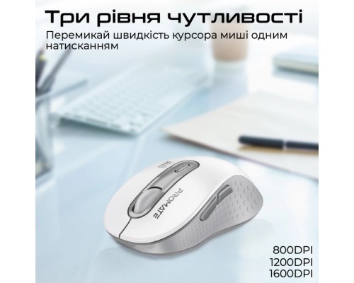 Мишка Promate Ken Wireless/Bluetooth White (ken.white)