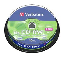 Диск CD Verbatim CD-RW 700Mb 12x Cake box 10шт (43480)