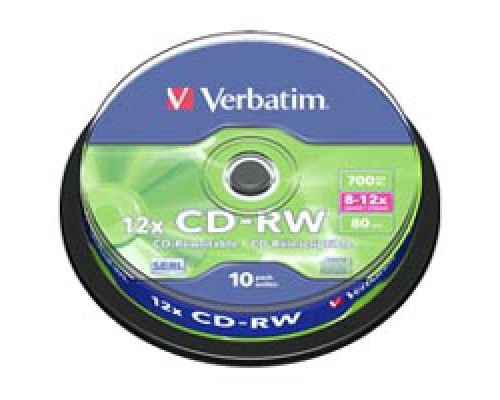 Диск CD Verbatim CD-RW 700Mb 12x Cake box 10шт (43480)