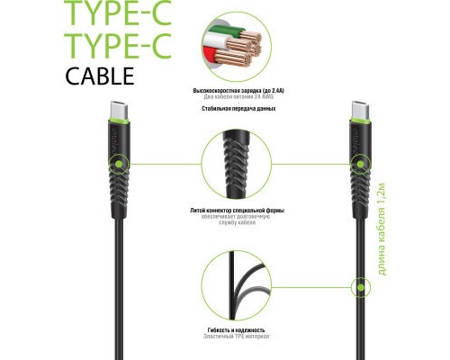 Дата кабель USB-C to USB-C 1.2m CBFLEXTT1 18W black Intaleo (1283126504082)