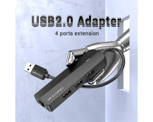 Концентратор Vention USB 2.0 to 3хUSB 2.0 + RJ45 100M Ethernet (CHPBB)