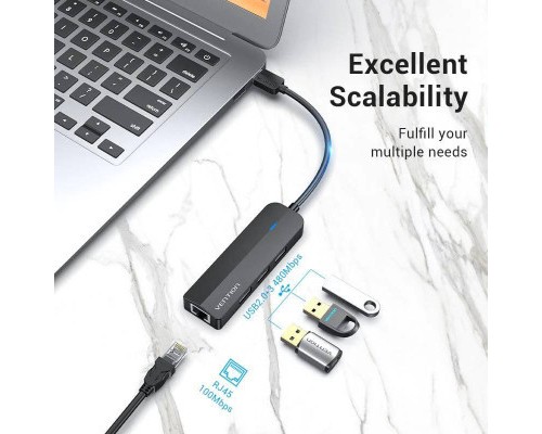 Концентратор Vention USB 2.0 to 3хUSB 2.0 + RJ45 100M Ethernet (CHPBB)