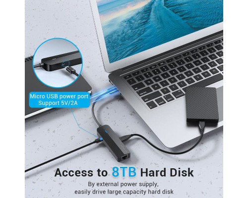 Концентратор Vention USB 2.0 to 3хUSB 2.0 + RJ45 100M Ethernet (CHPBB)