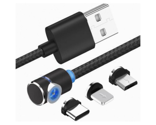 Дата кабель USB 2.0 AM to Lightning + Micro 5P + Type-C 1.0m Magneto gam XoKo (SC-370MGNT-BK)