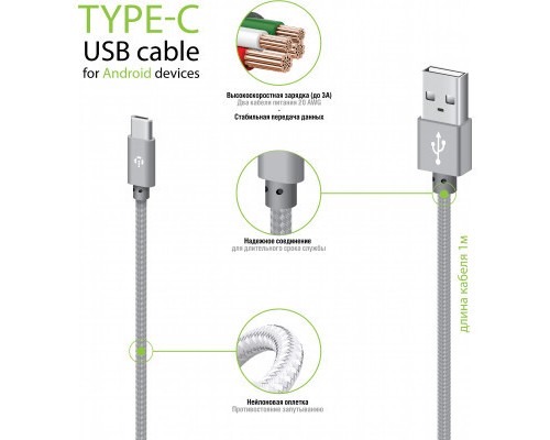 Дата кабель USB 2.0 AM to Type-C 1.0m CBGNYT1 grey Intaleo (1283126489136)