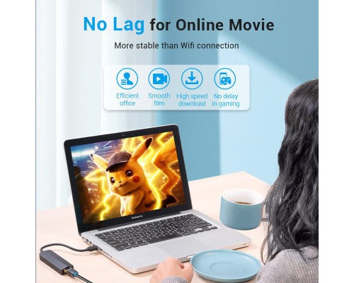 Концентратор Vention USB 3.0 to 3хUSB 3.0/RJ45 Gigabit black (CHNBB)