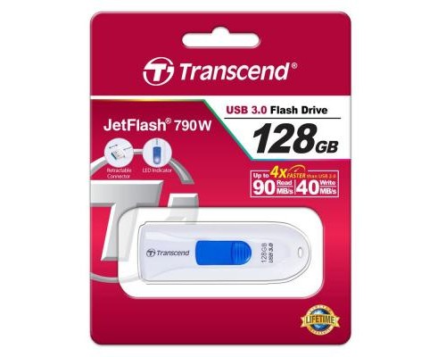 USB флеш накопичувач Transcend 128GB JetFlash 790 White USB 3.0 (TS128GJF790W)