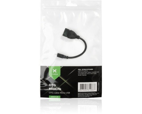 Дата кабель OTG USB 2.0 AF to Micro 5P Vinga (VCPDCOTGMBK)