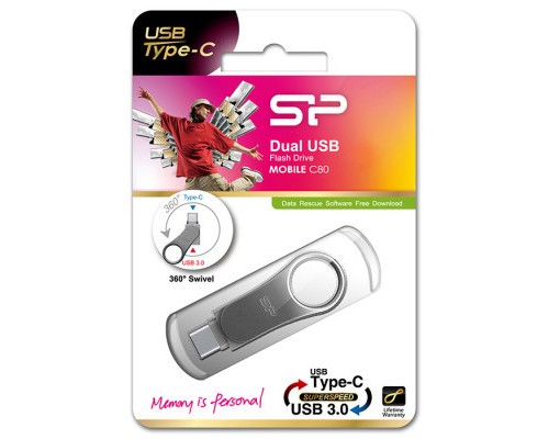 USB флеш накопичувач Silicon Power 128 GB DriveMobile C80 USB 3.1 + Type-C Silver (SP128GBUC3C80V1S)