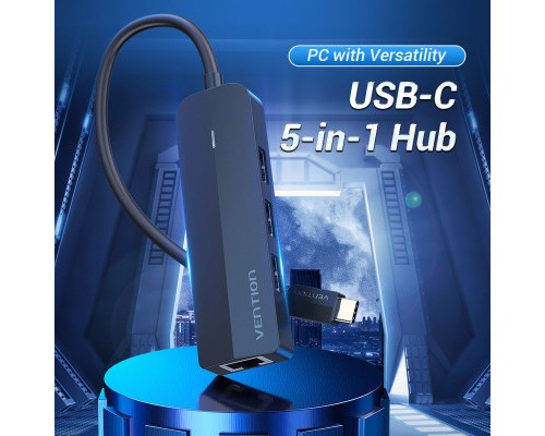 Концентратор Vention USB 3.1 Type-C to 3xUSB 2.0+MicroUSB+RJ45 100M Ethernet black (TGOBB)