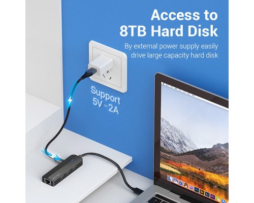 Концентратор Vention USB 3.1 Type-C to 3xUSB 2.0+MicroUSB+RJ45 100M Ethernet black (TGOBB)